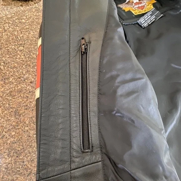 Authentic Men's Harley Davidson Black & Orange Leather Jacket Small EUC​​​​​​​​ - Picture 5 of 8